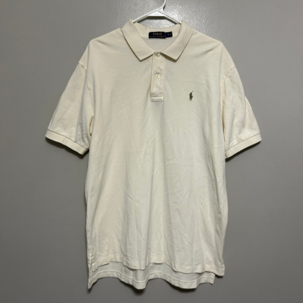 Polo Ralph Lauren Mens Shirt XL Cream Short Sleeve Cotton Pique Preppy Luxury